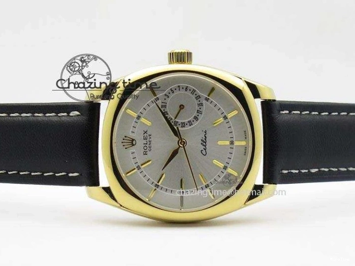 MiroTime 0114 Stylish Cellini Date YG White Stick Dial On Black Leather Strap A 3881